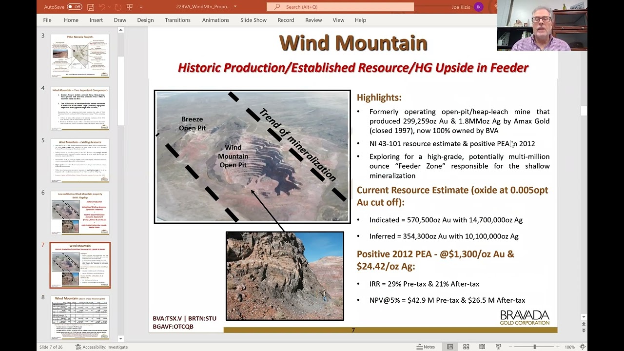 President, Joe Kizis of #BravadaGold - Update on #windmountainproject